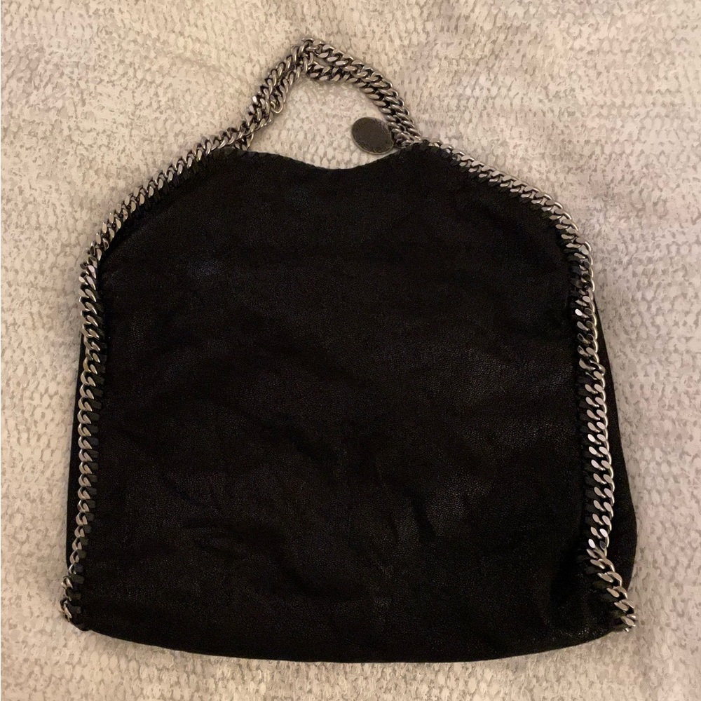 Stella McCartney Black Vegan Suede Fold Over Chain Shoulder Bag - Picture 4 of 11